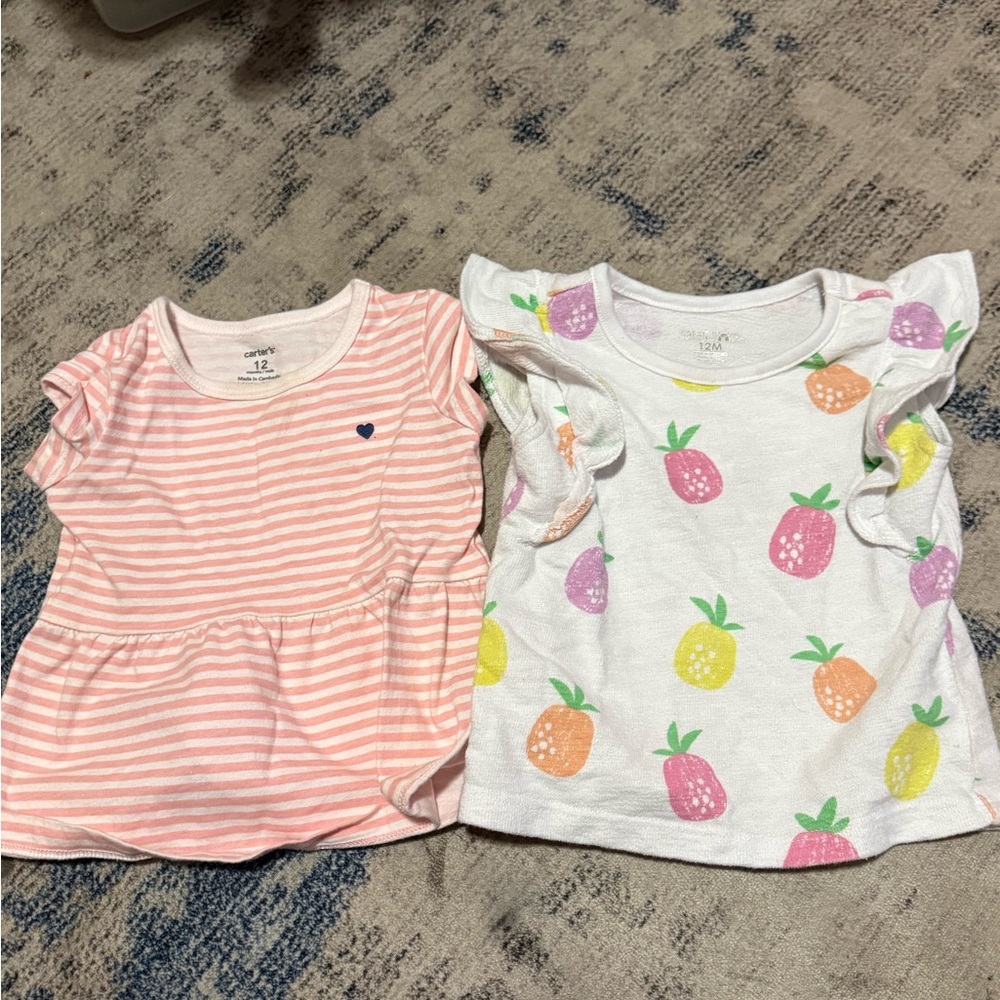 Carter's Pink Striped and White Fruit Print Kids Tees